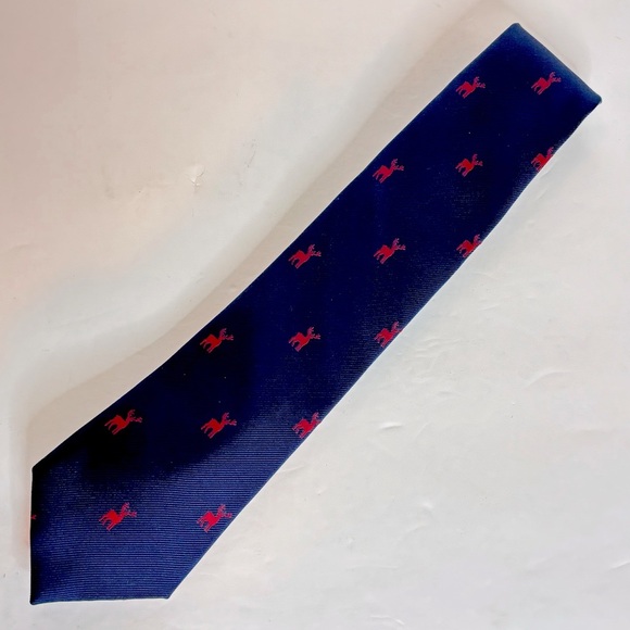 Tommy Hilfiger Navy Blue Red Buck Stag Deer Silk Neck Tie - Picture 2 of 7